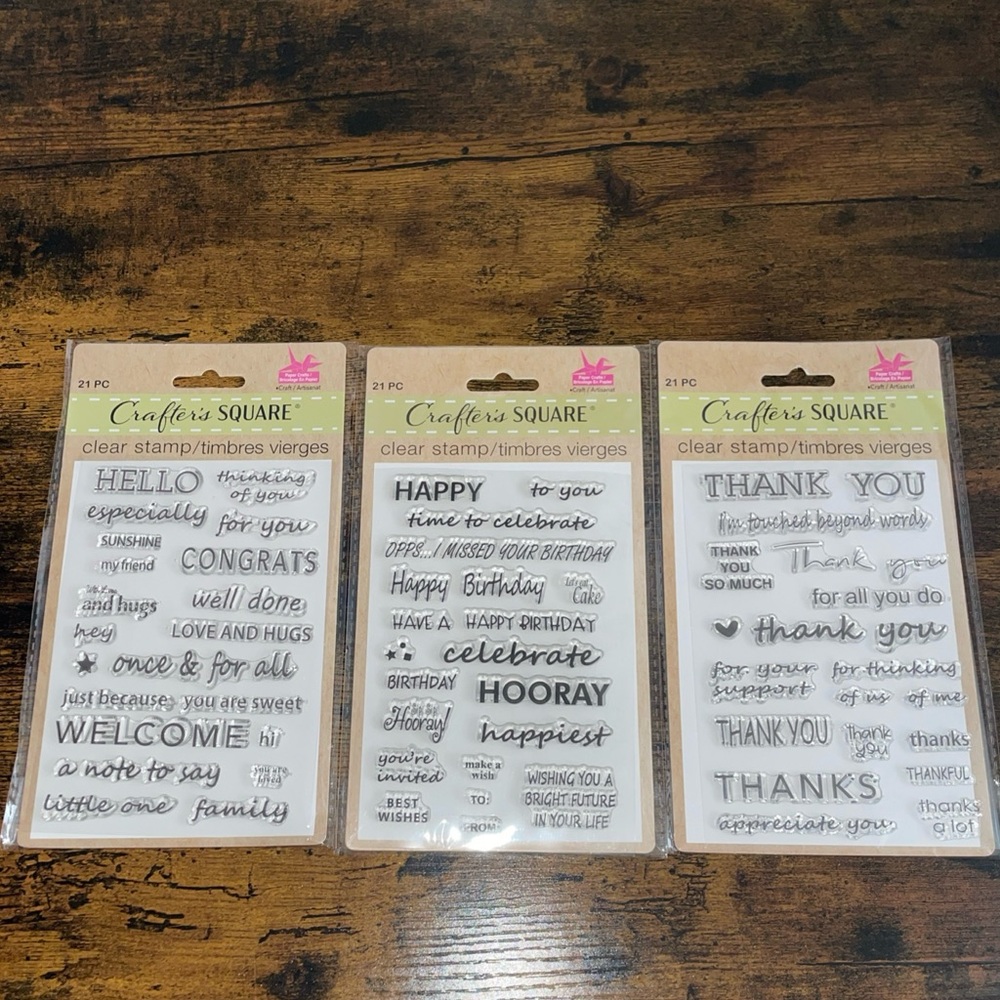 3 NEW PACKS~ Clear Stamps~ Happy Birthday ~ Thank you ~ Congrats
